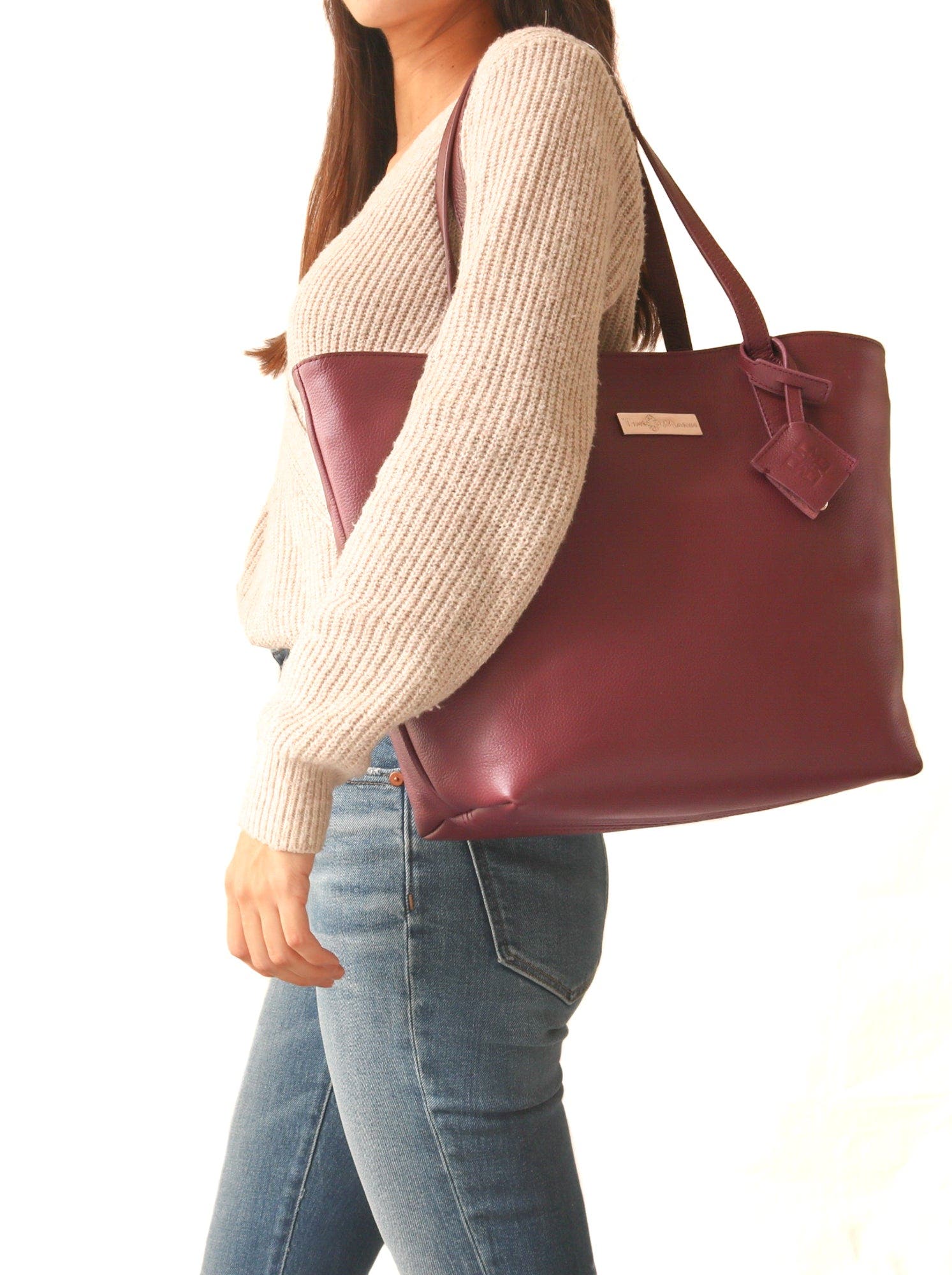 Martina Leather Tote, Alternate, color, Burgundy