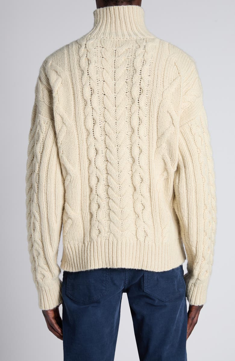 TOM FORD Cable Stitch Wool, Cashmere & Mohair Turtleneck Sweater, Alternate, color, Aw102 Cream