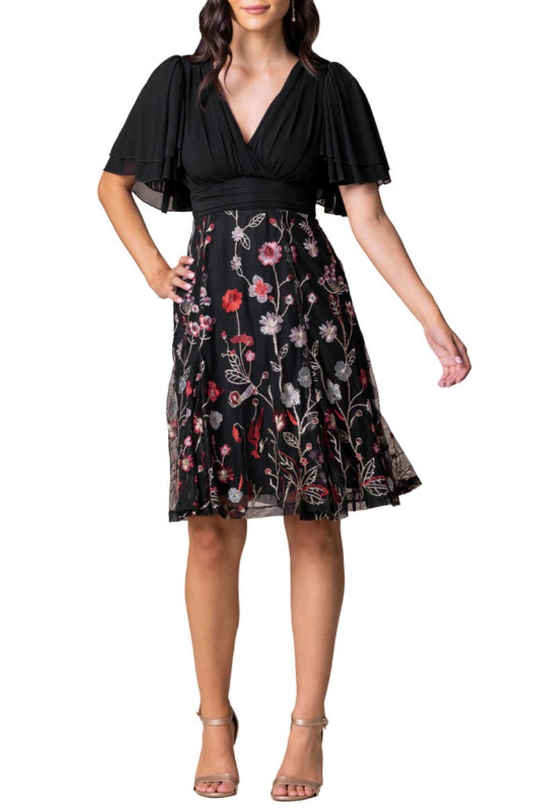 Lillian Embroidered Mesh Midi Cocktail Dress, Main, color, Bordeaux blooms