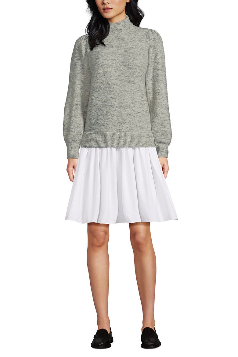 Fuzzy Lantern Sleeve Mock Neck Mini Twofer Dress, Main, color, Gray Marble Heather