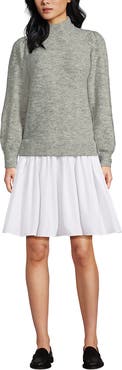 Lands' End Fuzzy Lantern Sleeve Mock Neck Mini Twofer Dress