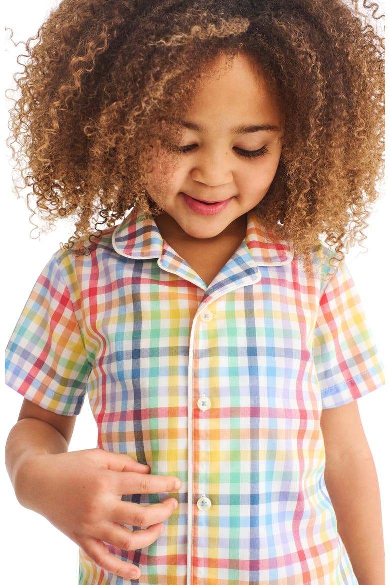 Kids Short Sleeve Pj Top In Rainbow Plaid, Alternate, color, Ivory Rainbow Plaid
