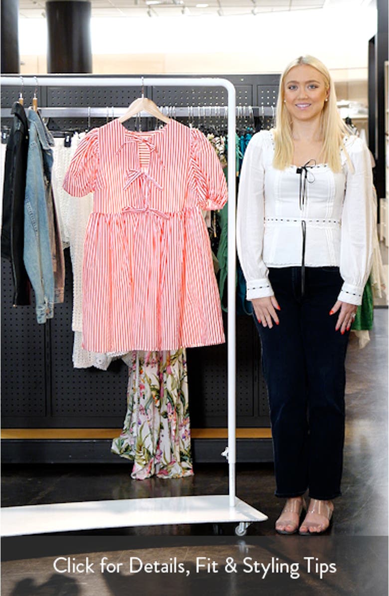 Stripe Tie Front Puff Sleeve Minidress, sales video thumbnail