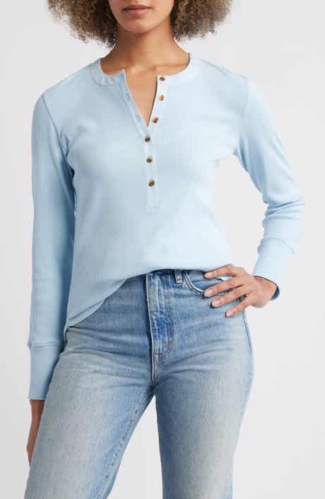 Mixed Media Long Sleeve Henley Top