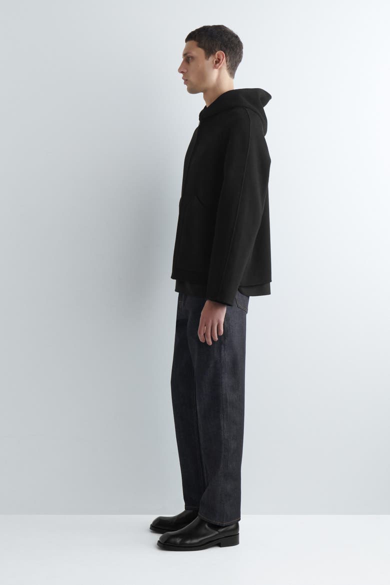 Double-Faced Wool Zip-Up Hoodie, Alternate, color, BLACK