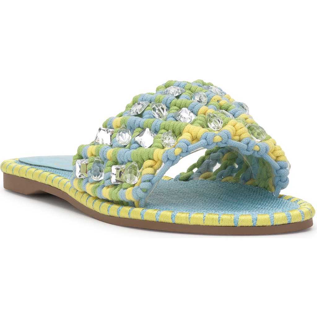 Jessica Simpson Brennara Chambre Lizard Woven Rhinestone Slide Sandals In Chambre