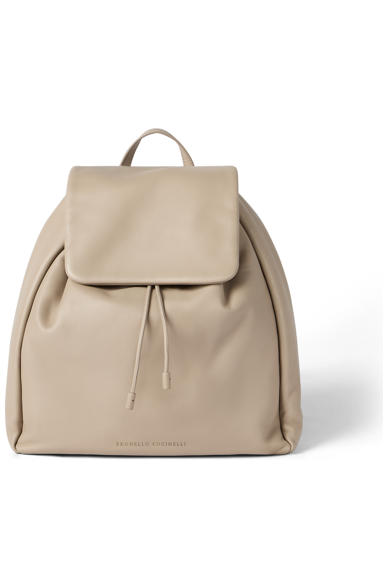 Brunello Cucinelli Soft leather Mellow city backpack, Main, color, Buff