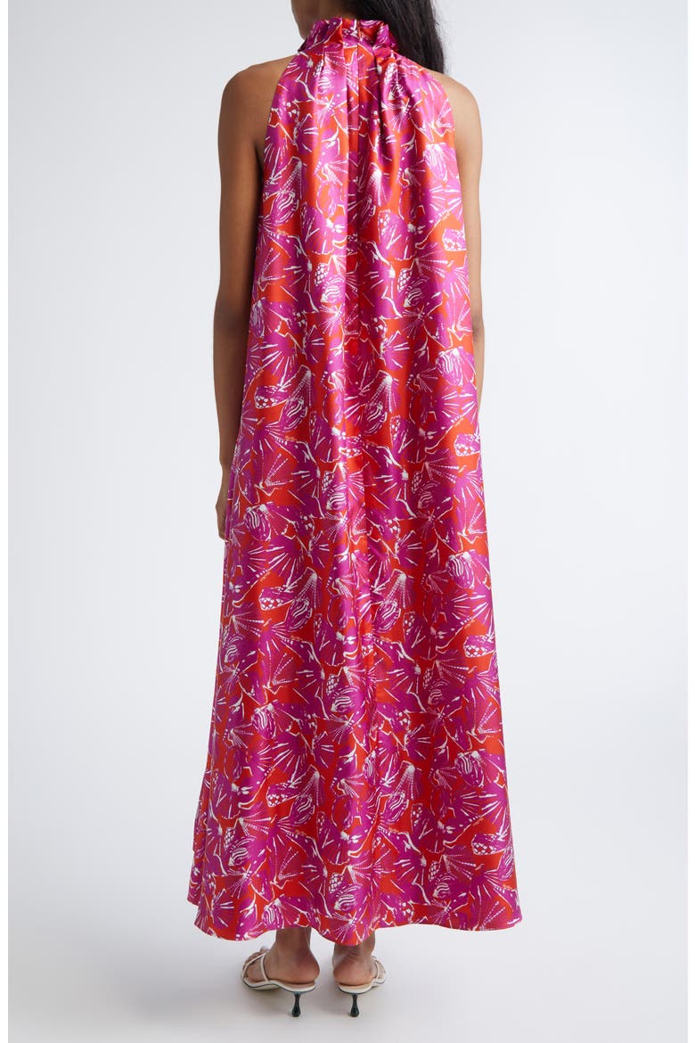 Print Silk Twill Maxi Dress, Alternate, color, CORAL