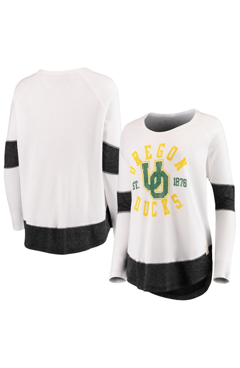Retro Brand Women's Original Retro Brand White Oregon Ducks Contrast Boyfriend Raglan Thermal Long Sleeve T-Shirt, Main, color, 