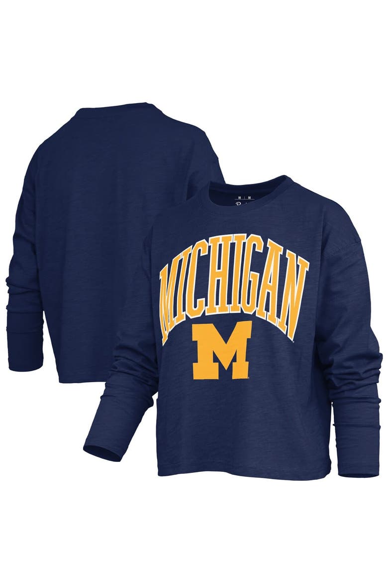 Women's Pressbox Navy Michigan Wolverines Motley Boxy Waist-Length Long Sleeve T-Shirt, Main, color, Navy