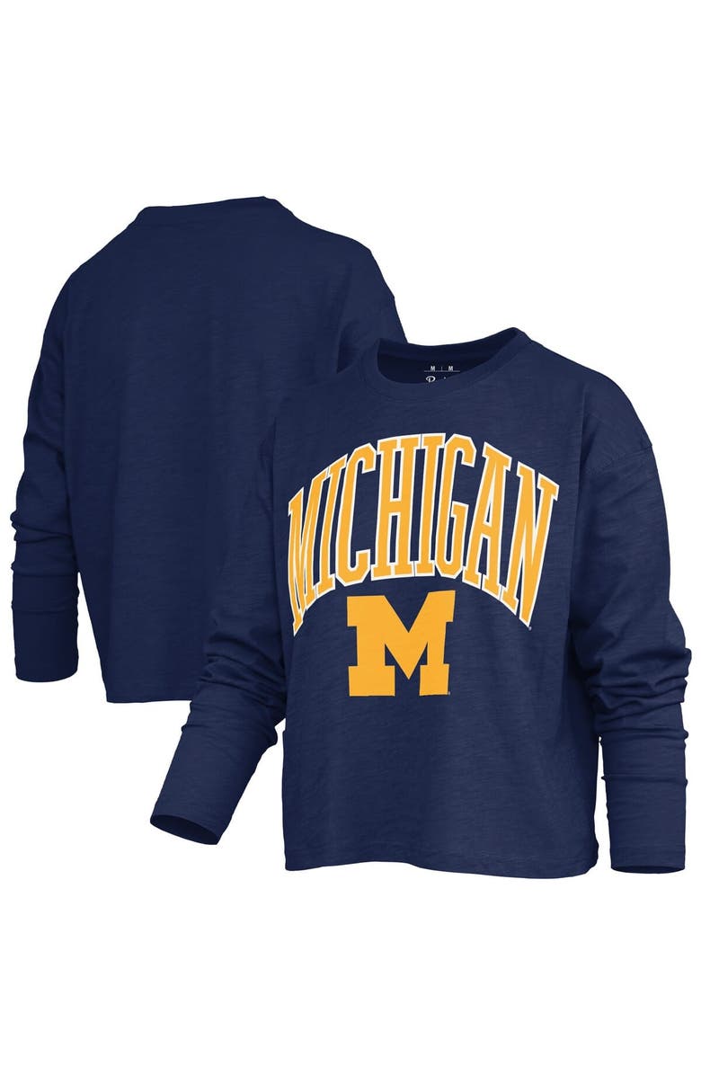 PRESSBOX Women's Pressbox Navy Michigan Wolverines Motley Boxy Waist-Length Long Sleeve T-Shirt, Main, color, Navy