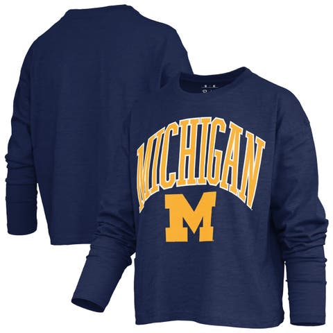 Women's Pressbox Navy Michigan Wolverines Motley Boxy Waist-Length Long Sleeve T-Shirt