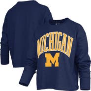 PRESSBOX Women's Pressbox Navy Michigan Wolverines Motley Boxy Waist-Length Long Sleeve T-Shirt