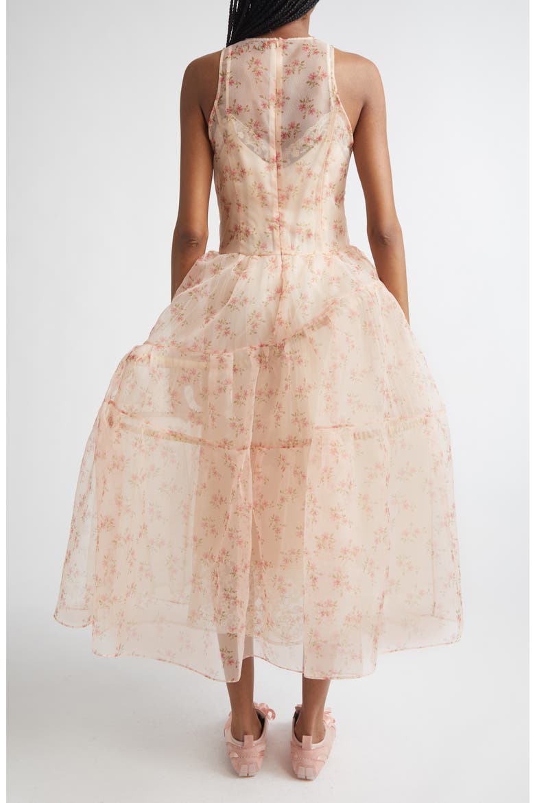 Tapered Back Flounce Floral Sheer Organza Dress, Alternate, color, BEIGE FLORAL/ TAUPE