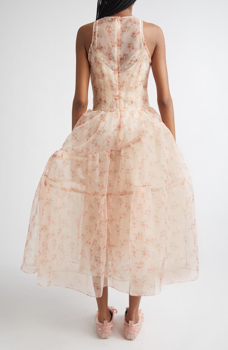 Simone Rocha Tapered Back Flounce Floral Sheer Organza Dress, Alternate, color, Beige Floral/ Taupe