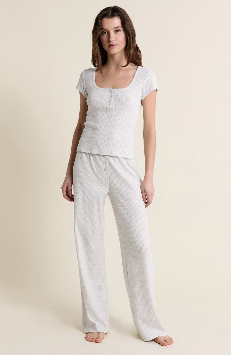 Etam Katell Pointelle Cotton Pajama Top, Alternate, color, Grey