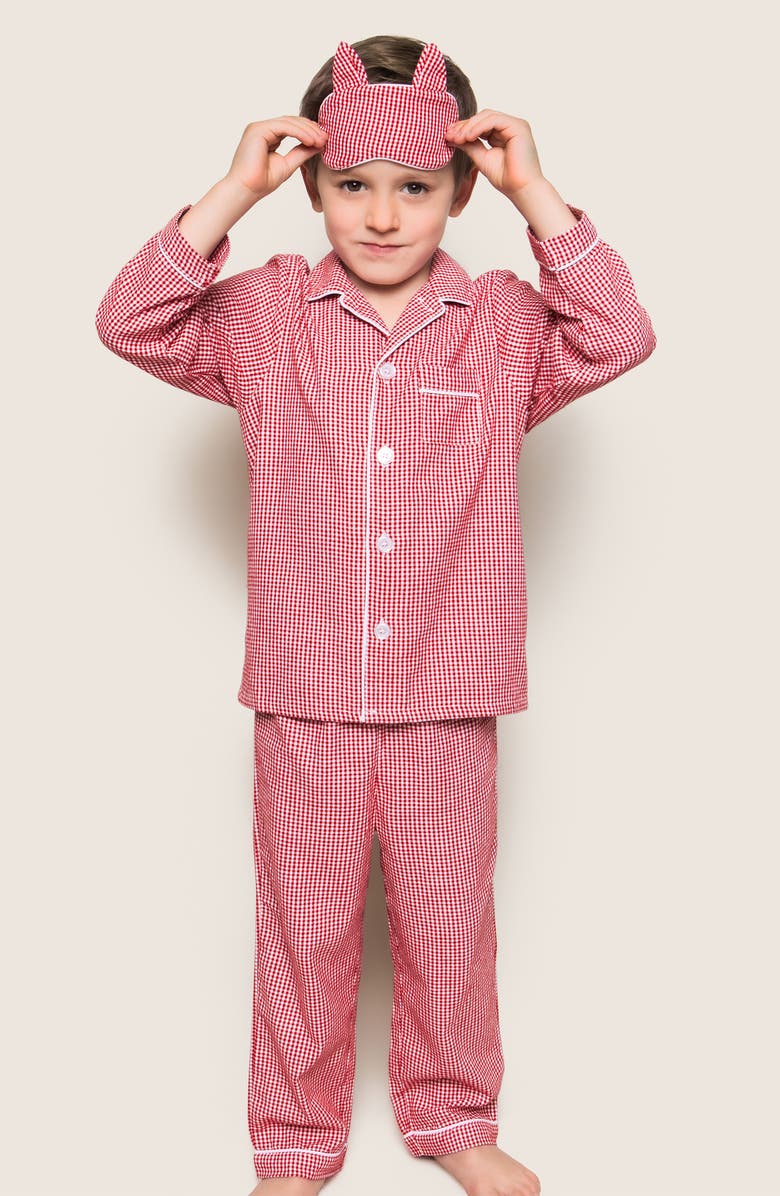 Petite Plume Mini Gingham Fitted Cotton Blend Pajamas, Alternate, color, Red