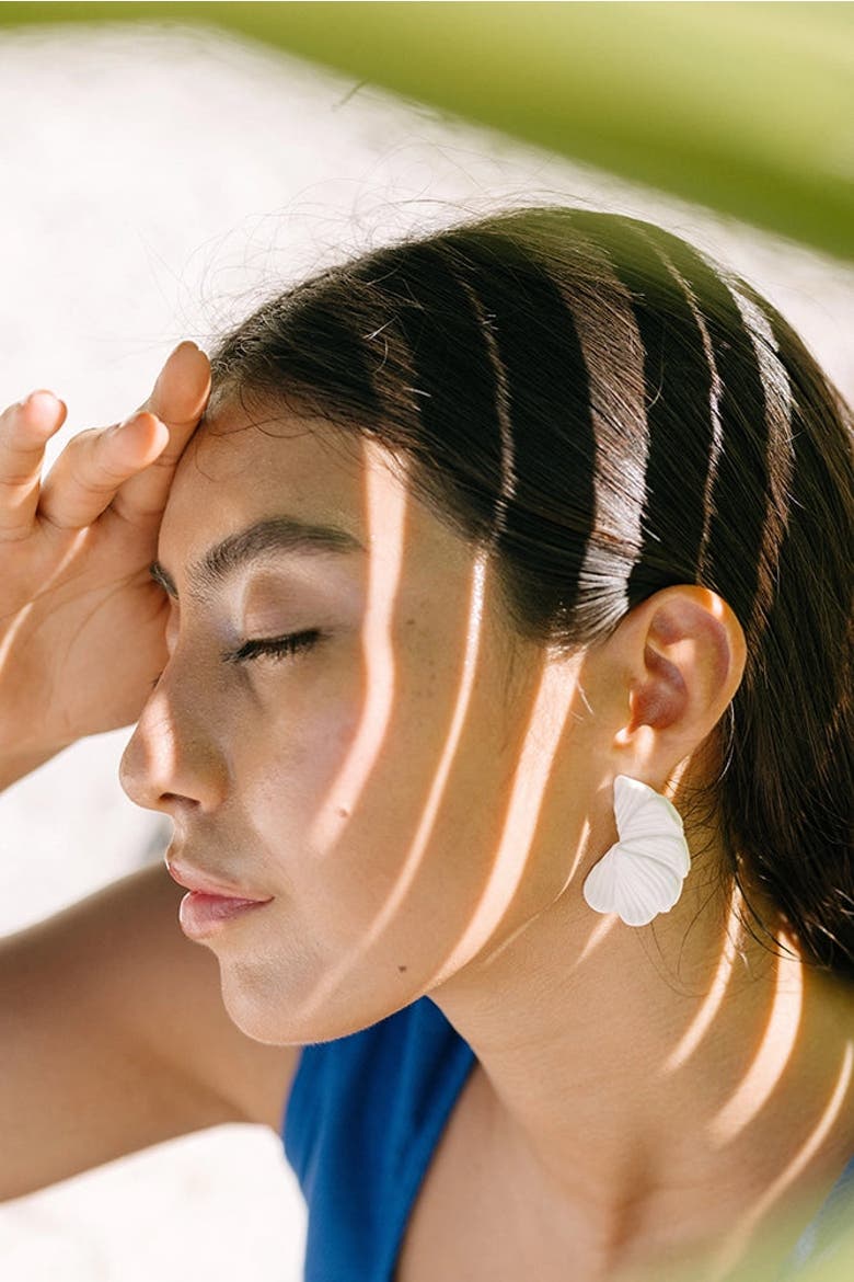 Porcelain Petal Earring, Alternate, color, White
