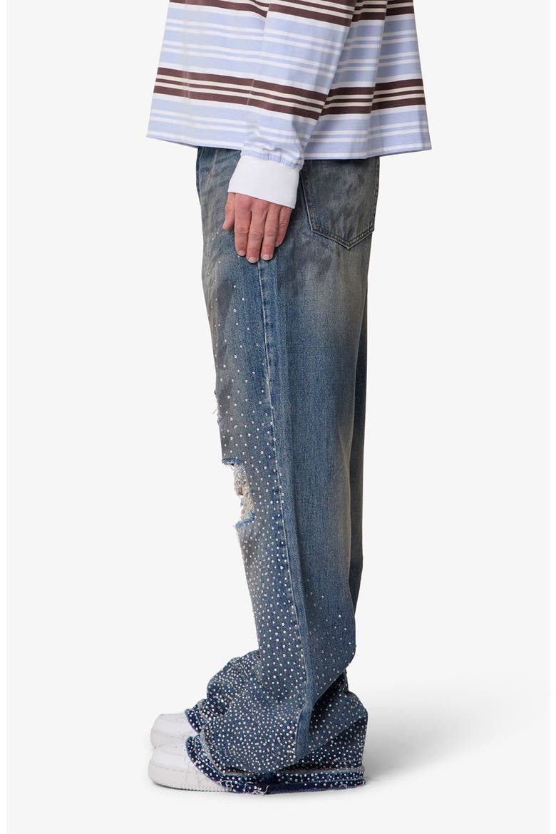 Rhinestone Ripped Kick Flare Jeans, Alternate, color, BLUE