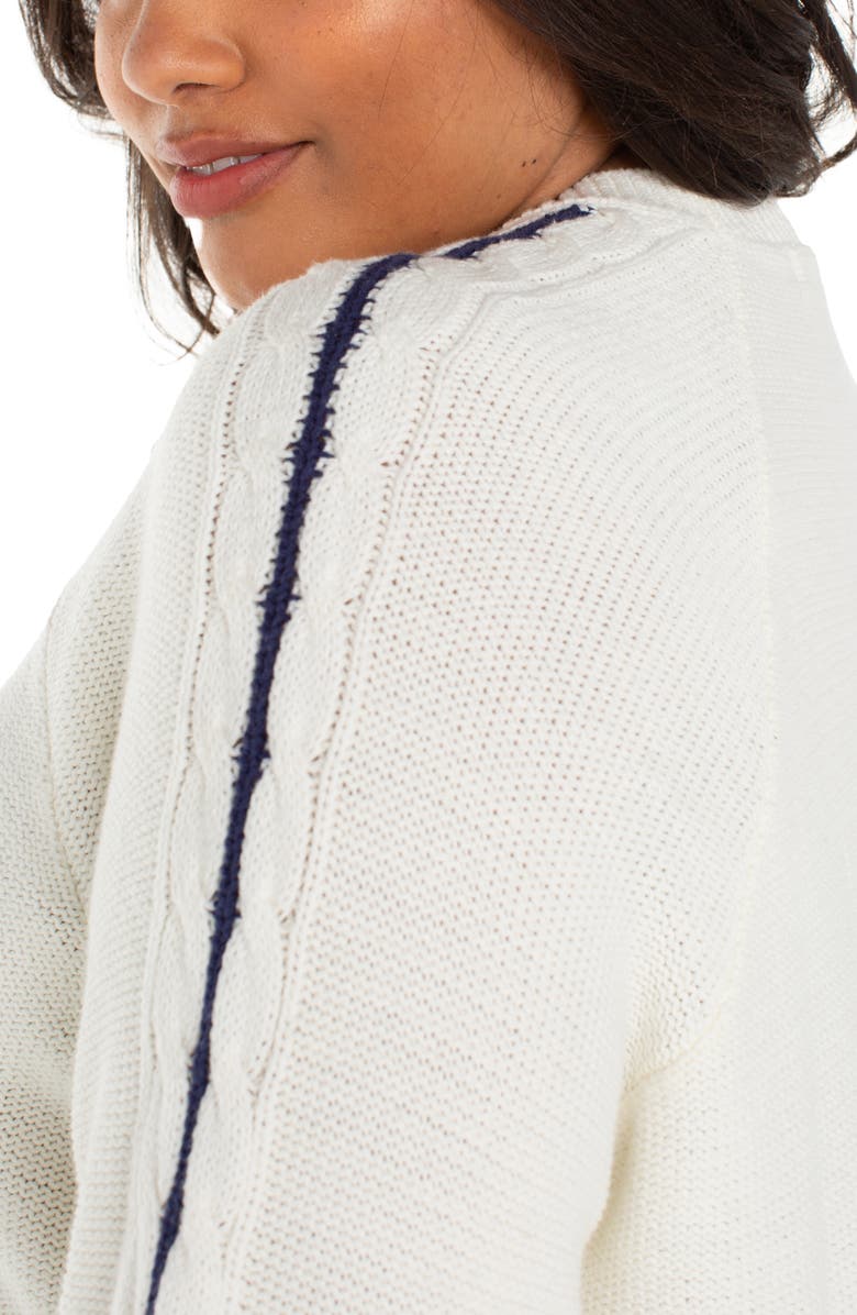 Liverpool Los Angeles Crewneck Cotton Blend Sweater, Alternate, color, Whisper White/ Navy