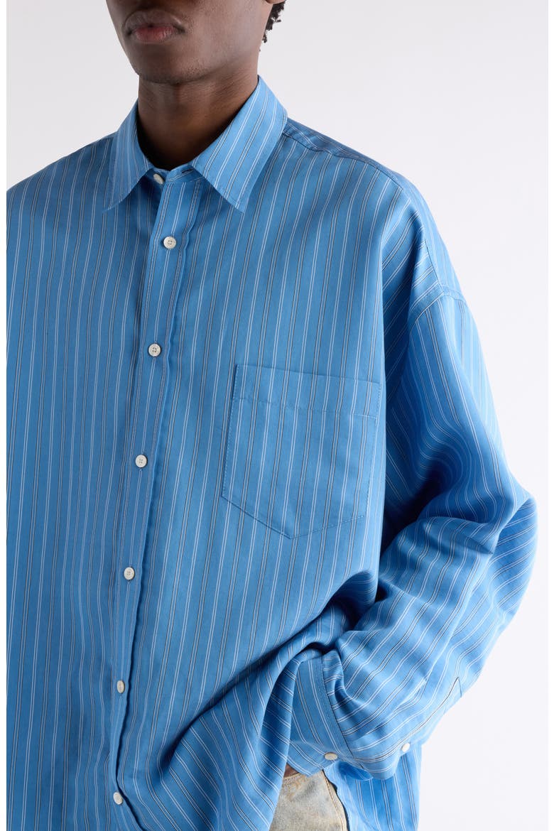 Roffia Stripe Overisze Button-Up Shirt, Alternate, color, BLUE MULTI