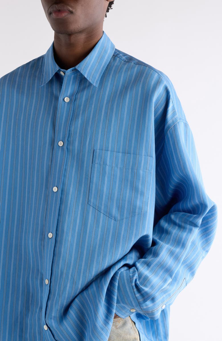 Acne Studios Roffia Stripe Overisze Button-Up Shirt, Alternate, color, Blue Multi