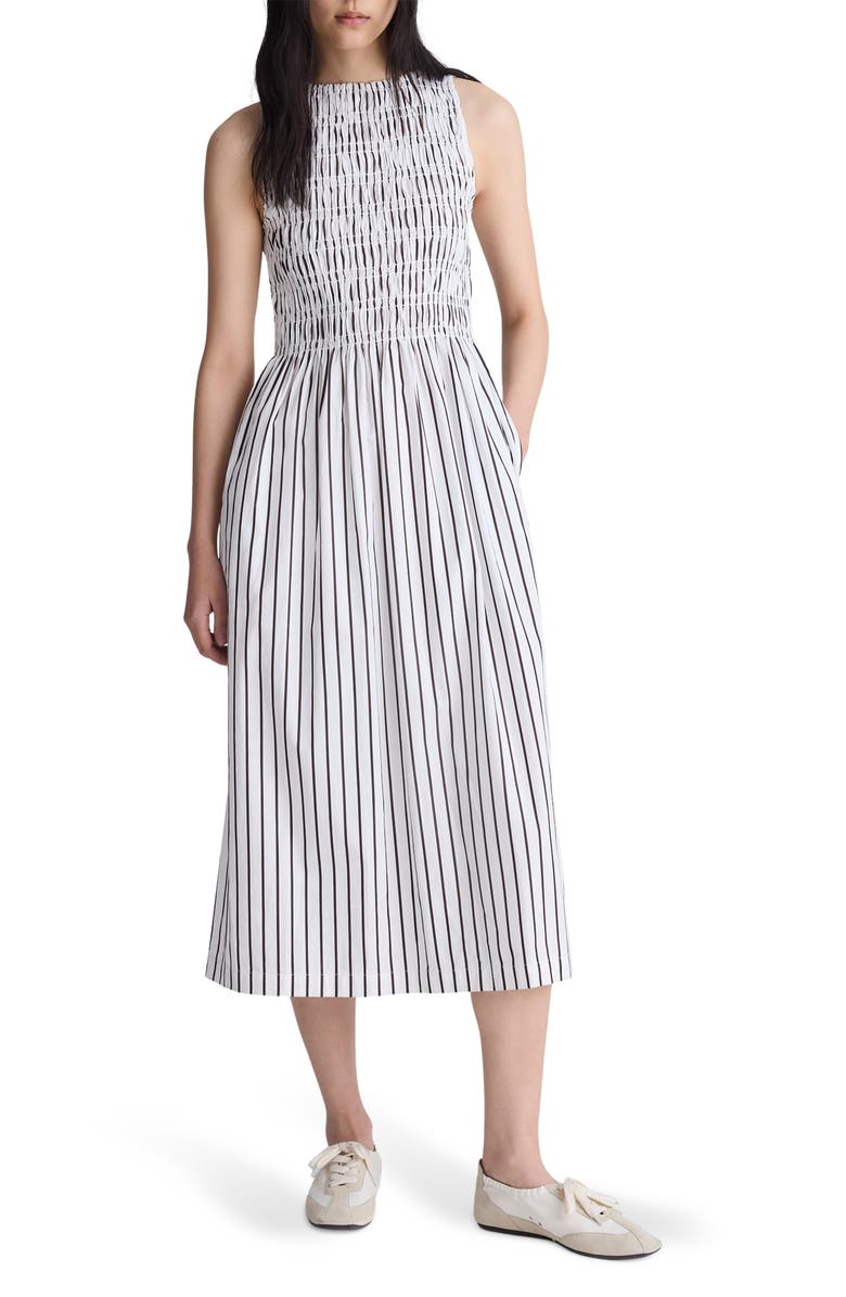 Madewell The Melody Smocked Sleeveless Midi Dress, Main, color, White