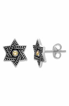 SAMUEL B. Sterling Silver & 18K Gold Star of David Stud Earrings