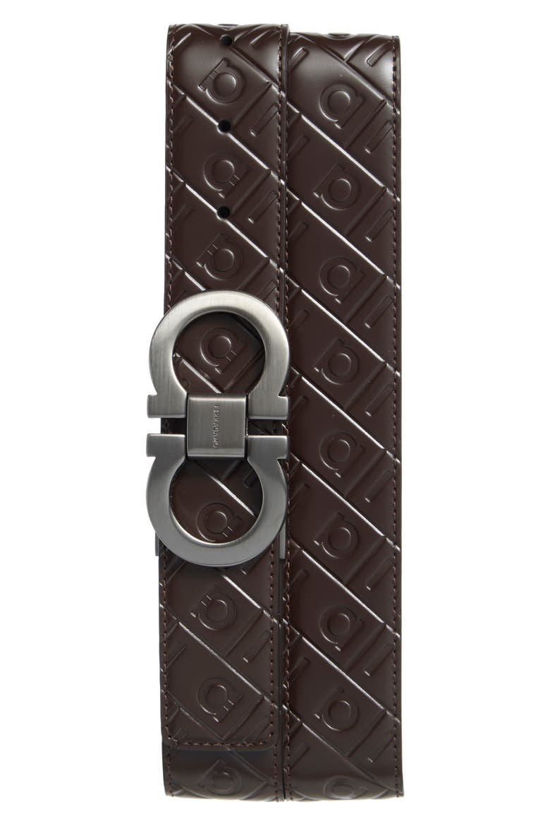 Double Adjustable Embossed Reversible Leather Belt, Main, color, TESTA DI MORO