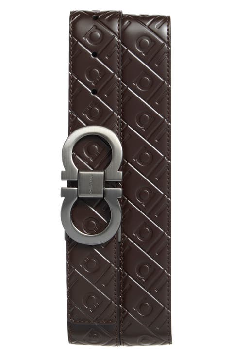 Double Adjustable Embossed Reversible Leather Belt