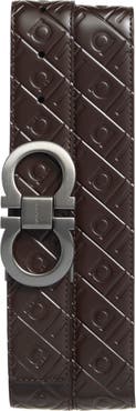 FERRAGAMO Double Adjustable Embossed Reversible Leather Belt