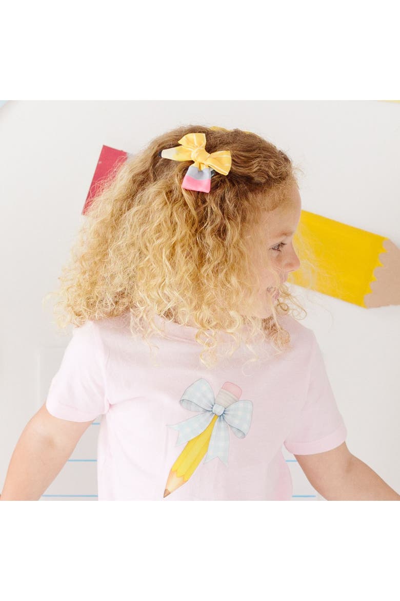 School Days Pencil Bow Clip Set, Alternate, color, Yellow