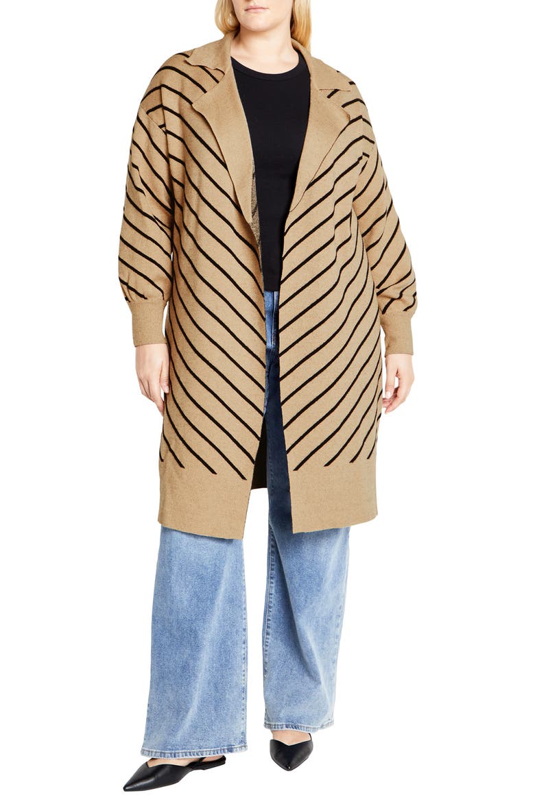 Ivy Stripe Long Cardigan, Main, color, NOUGAT STRIPE