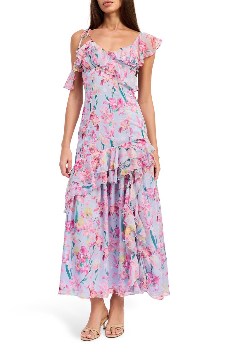 En Saison Alyssa Ruffle Asymmetric Maxi Dress, Main, color, Periwinkle Fuchsia