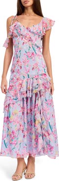 En Saison Alyssa Ruffle Asymmetric Maxi Dress