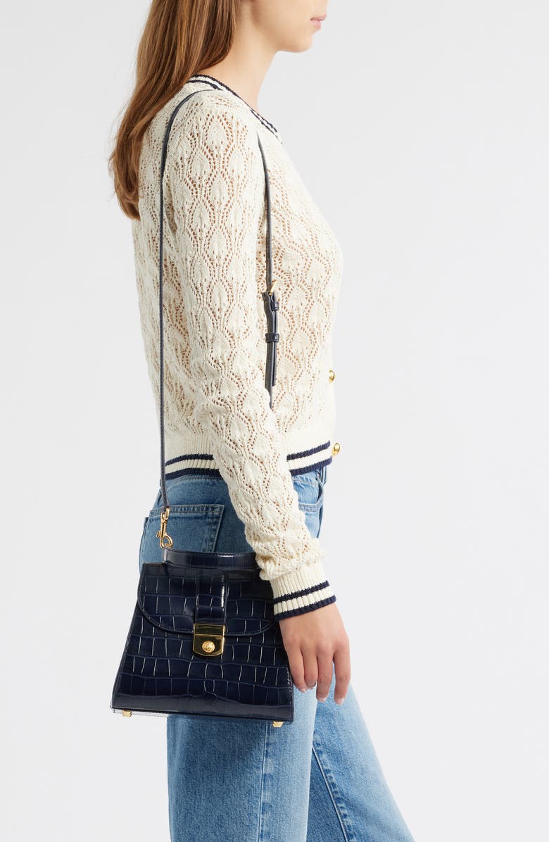 Veronica Beard Crest Lock Croc Embossed Leather Top Handle Bag, Alternate, color,