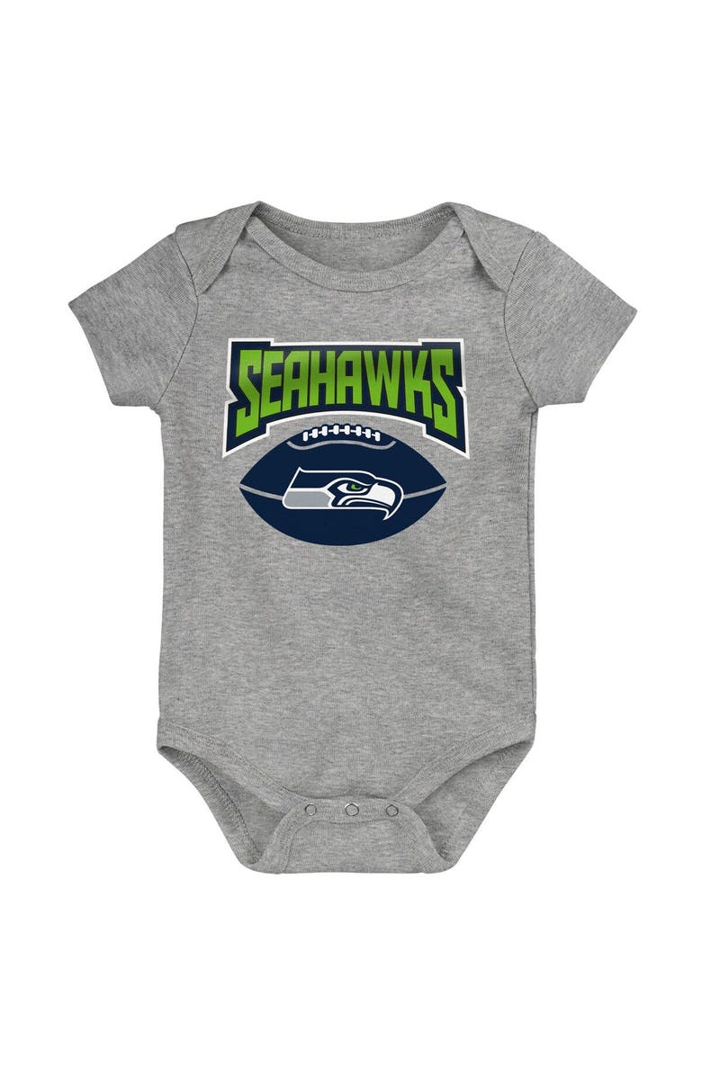 Outerstuff Infant College Navy/Neon Green/Heathered Gray Seattle Seahawks 3-Pack Game On Bodysuit Set, Alternate, color, 