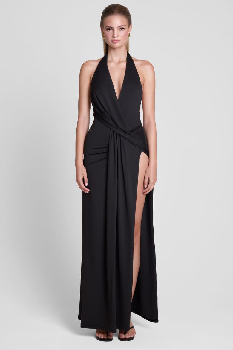 Palermo Plunge Drape Maxi Dress, Main, color, Black