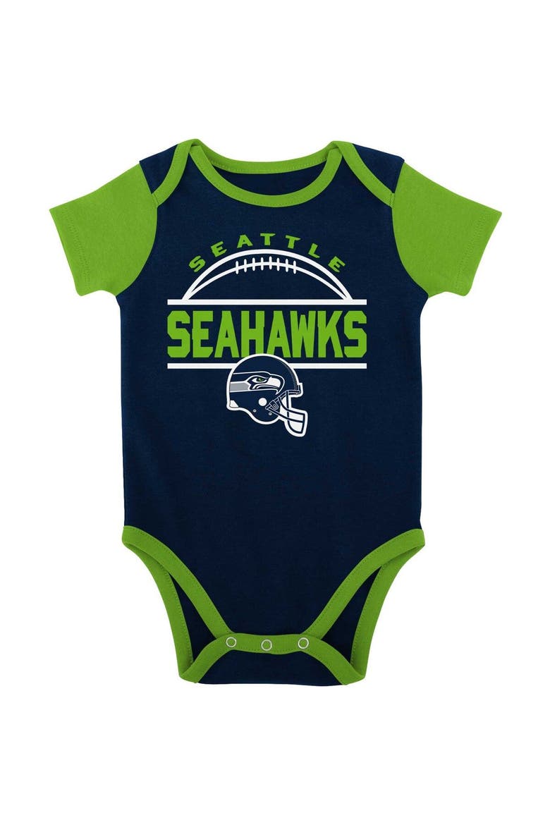 Newborn & Infant College Navy/Neon Green Seattle Seahawks Home Field Advantage Three-Piece Bodysuit, Bib & Booties Set, Alternate, color, Navy