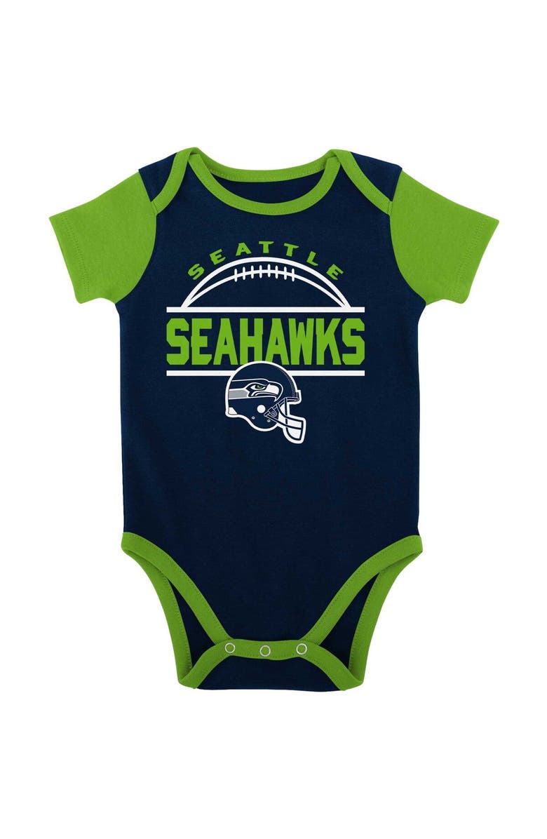 Outerstuff Newborn & Infant College Navy/Neon Green Seattle Seahawks Home Field Advantage Three-Piece Bodysuit, Bib & Booties Set, Alternate, color, 