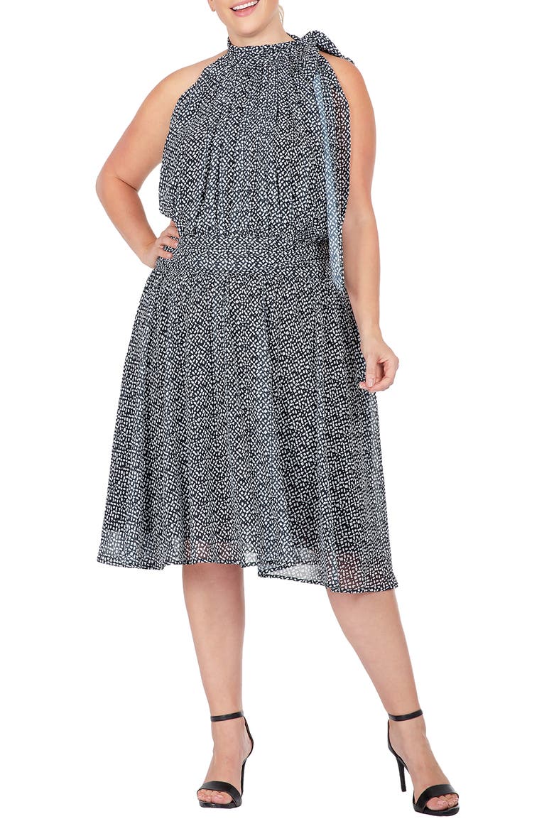 Halter Neck Flounce Dress, Main, color, BLACK WHITE