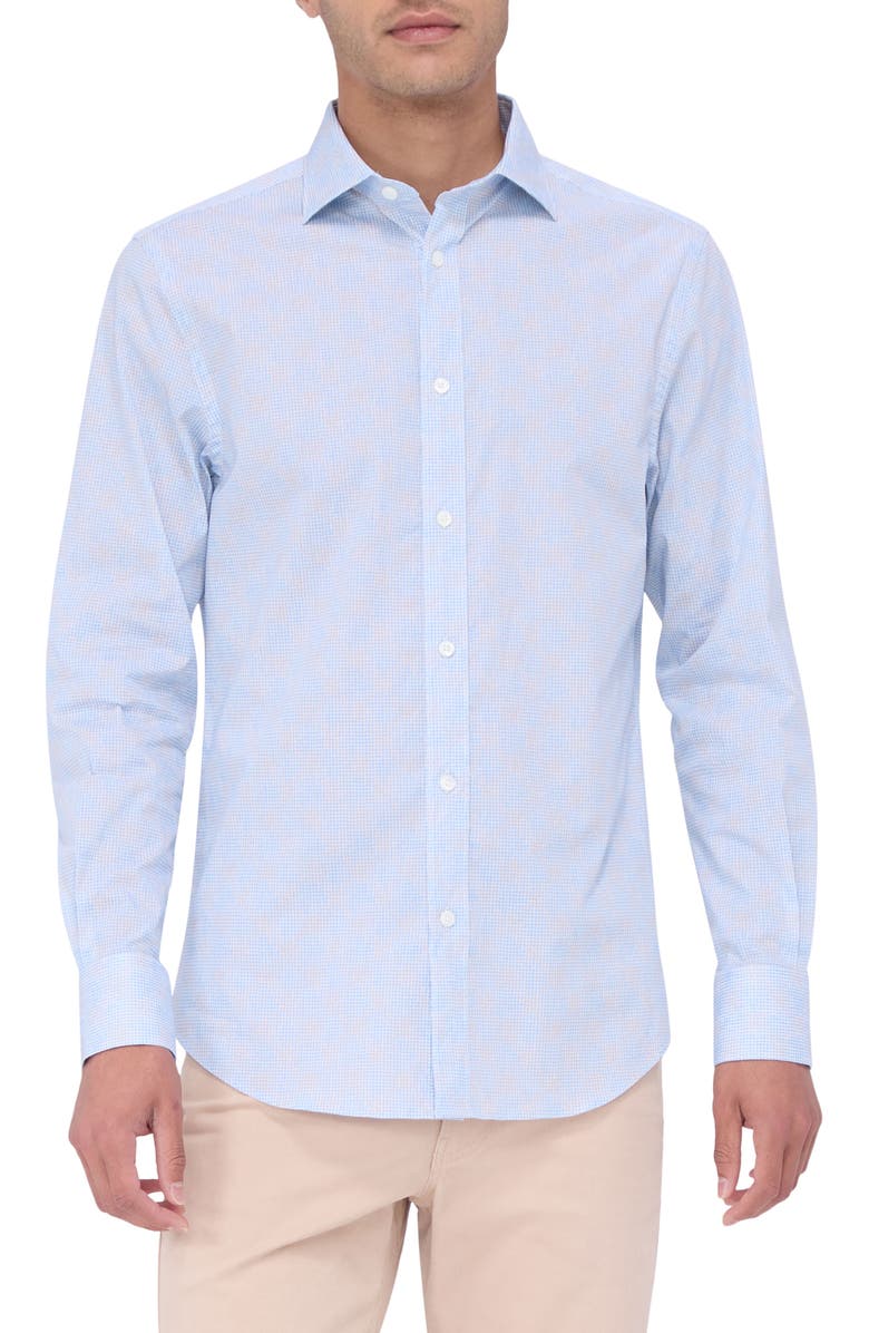Bugatchi Axel Shaped Fit Button-Up Shirt, Main, color, Ice