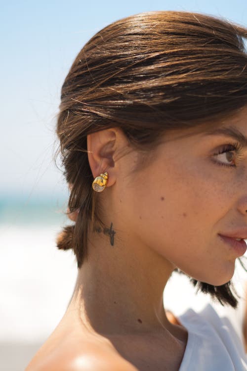 Classicharms Lexi Crystal Seashell Stud Earrings In Gold