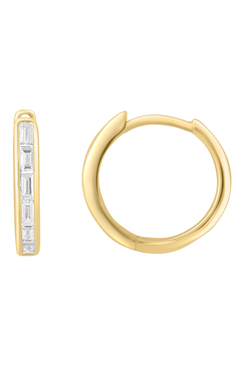 14K Yellow Gold Plated Baguette Diamond Huggie Hoop Earrings, Main, color, GOLD
