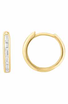 14K Yellow Gold Plated Baguette Diamond Huggie Hoop Earrings