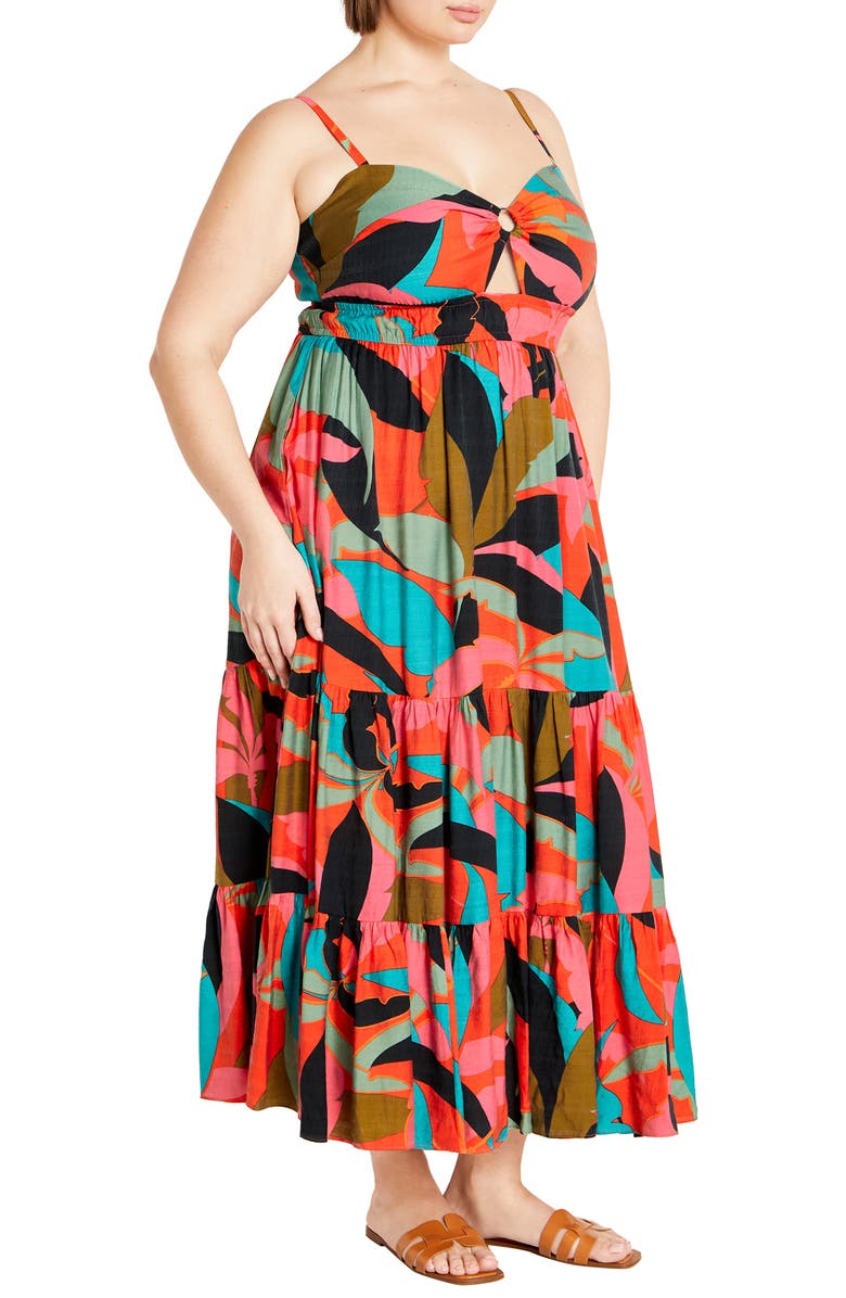 City Chic Harlow Print Sleeveless Maxi Dress, Alternate, color, Red Barbados