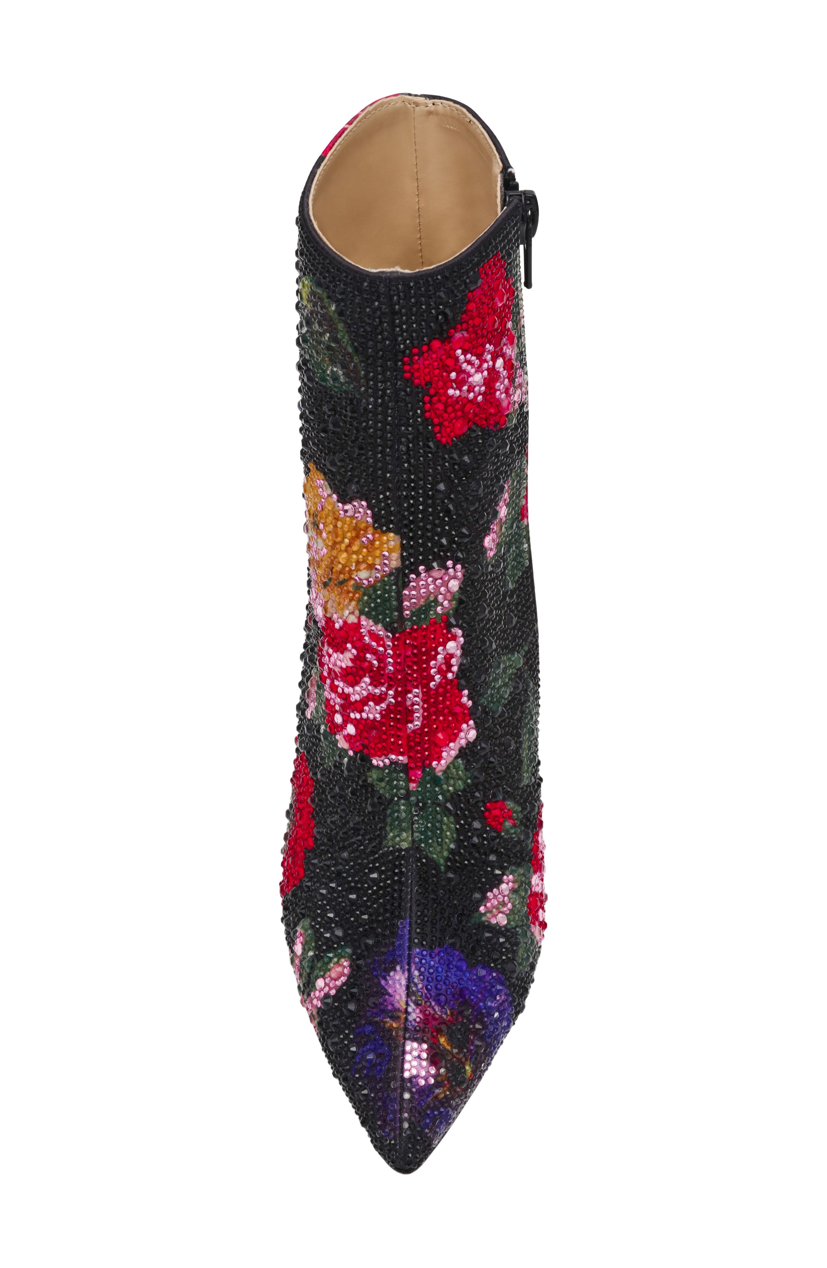 Betsey Johnson Belle Rhinestone Floral Bootie, Alternate, color, Black Flower Multi