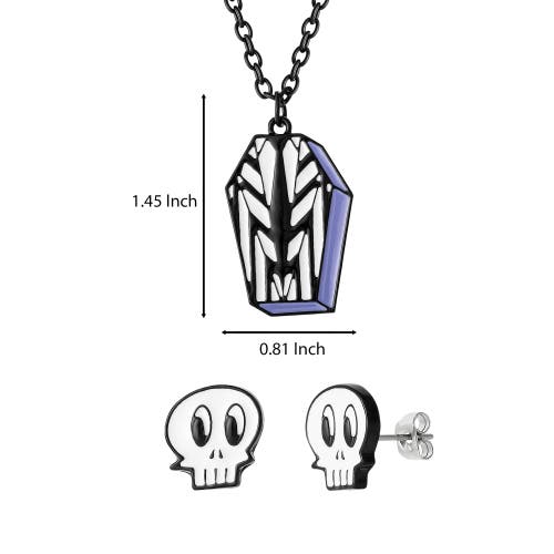 Beetlejuice Jewelry Set, Skull Stud Earrings And Coffin Necklace,16"+3" In Multi