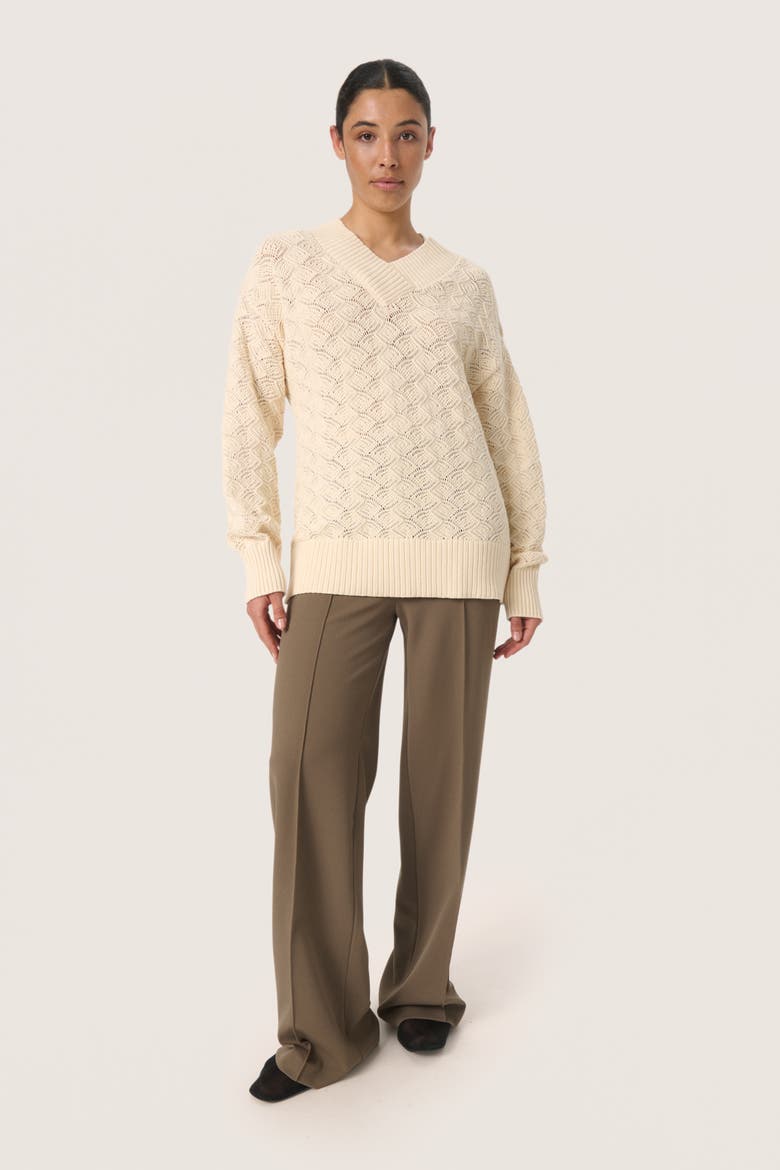 Slmusling V-Neck Pointelle Knit Pullover, Alternate, color, Whitecap Gray