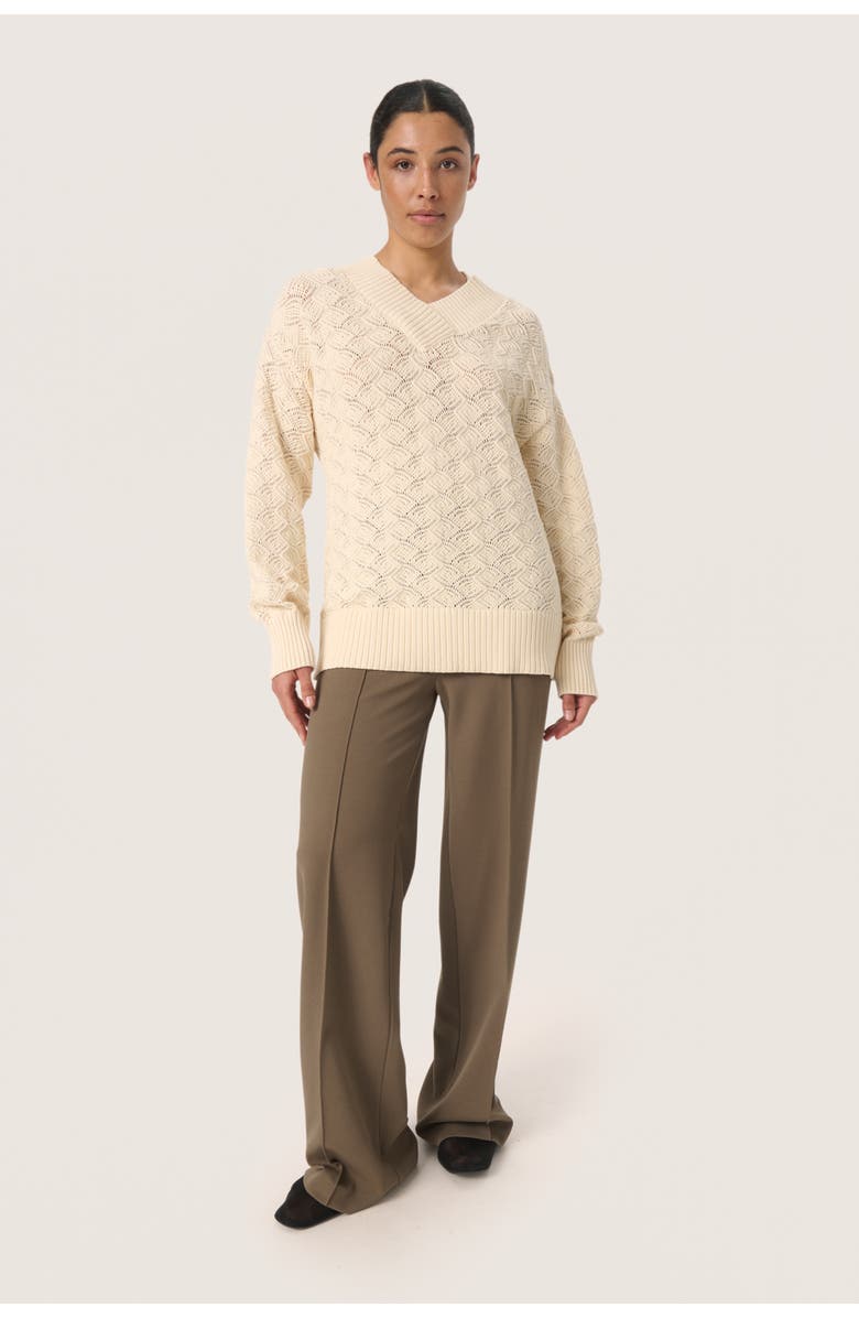 Soaked in Luxury Slmusling V-Neck Pointelle Knit Pullover, Alternate, color, Whitecap Gray
